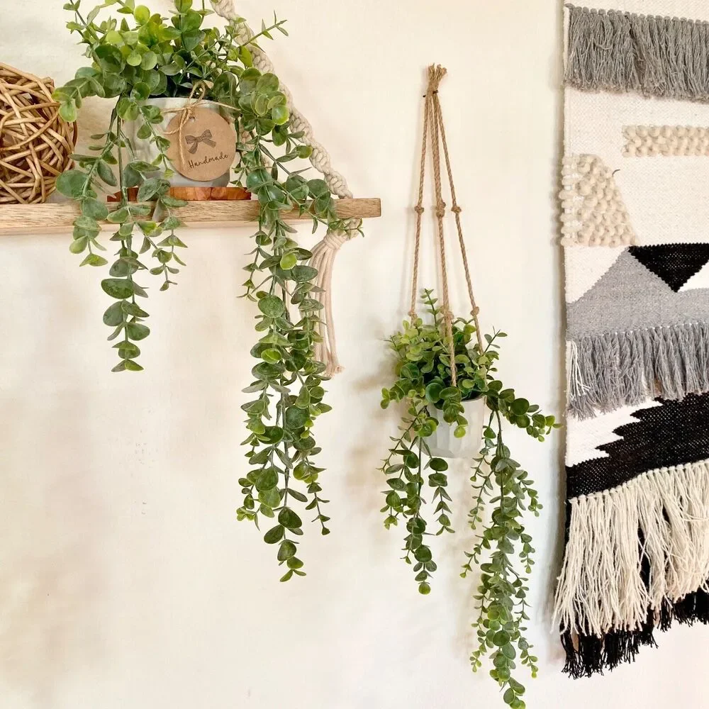 2x Hanging Faux Eucalyptus Plant in Handmade Concrete Pot - Picture 2 of 8